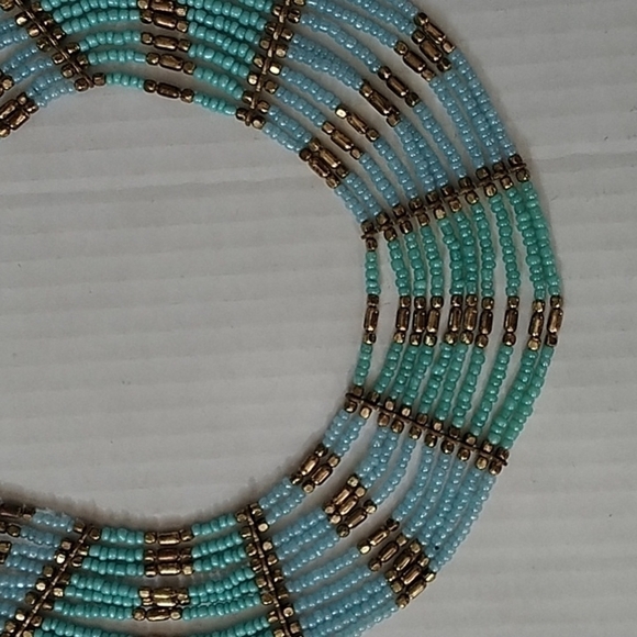 Nine Strand Beaded Necklace Blue/Green/Bronze with 2' Extension - Picture 3 of 7